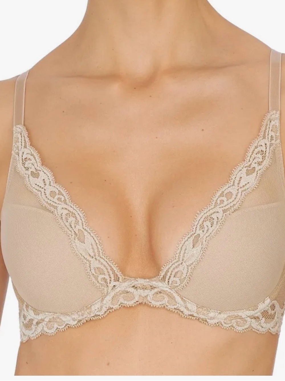 Natori feathers bra Tan lace t shirt bra with lace trim 32C $74 MSRP